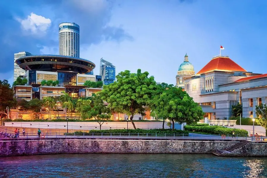 A view of the city from across the river.